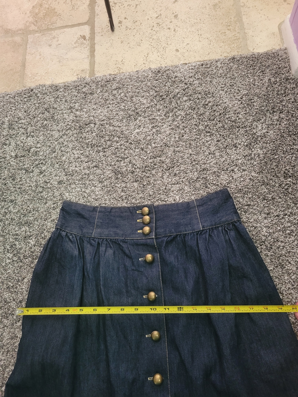 High-Waist Dark Denim Button-Front Skirt - Navy - Picture 4 of 15